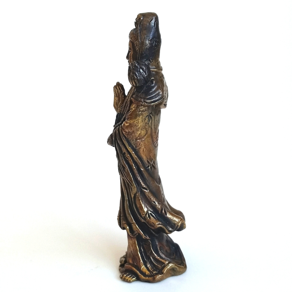 Antique Vintage Elegant Bronzed Brass Figurine With Lotus Flower From India - Picture 4 of 12
